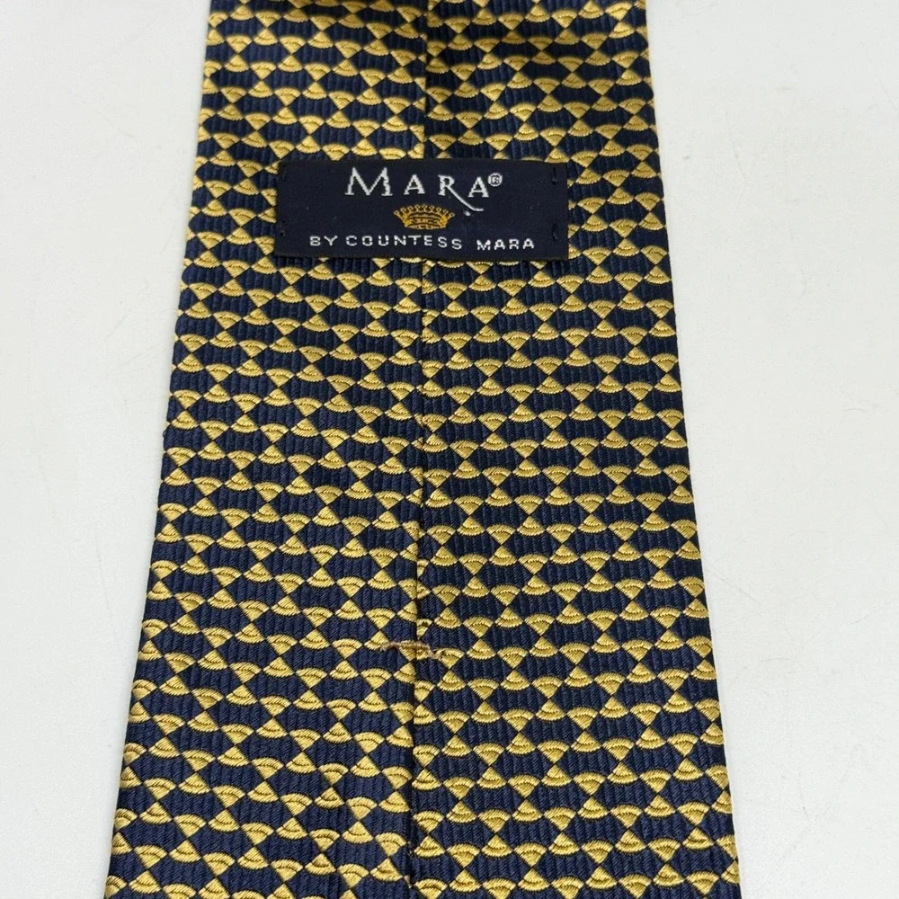 Mara by Countess Mara Silk Necktie Navy Blue Gold‎ Geometric Pattern